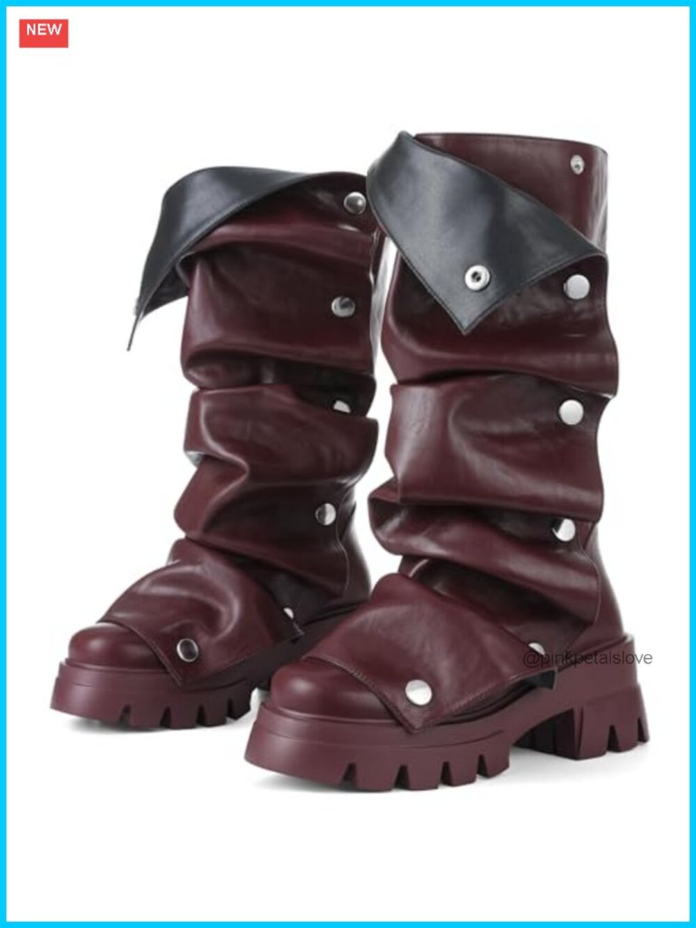 Slouchy Mid Calf Boots Fold Over Chunky Heel Pull On Wide Calf